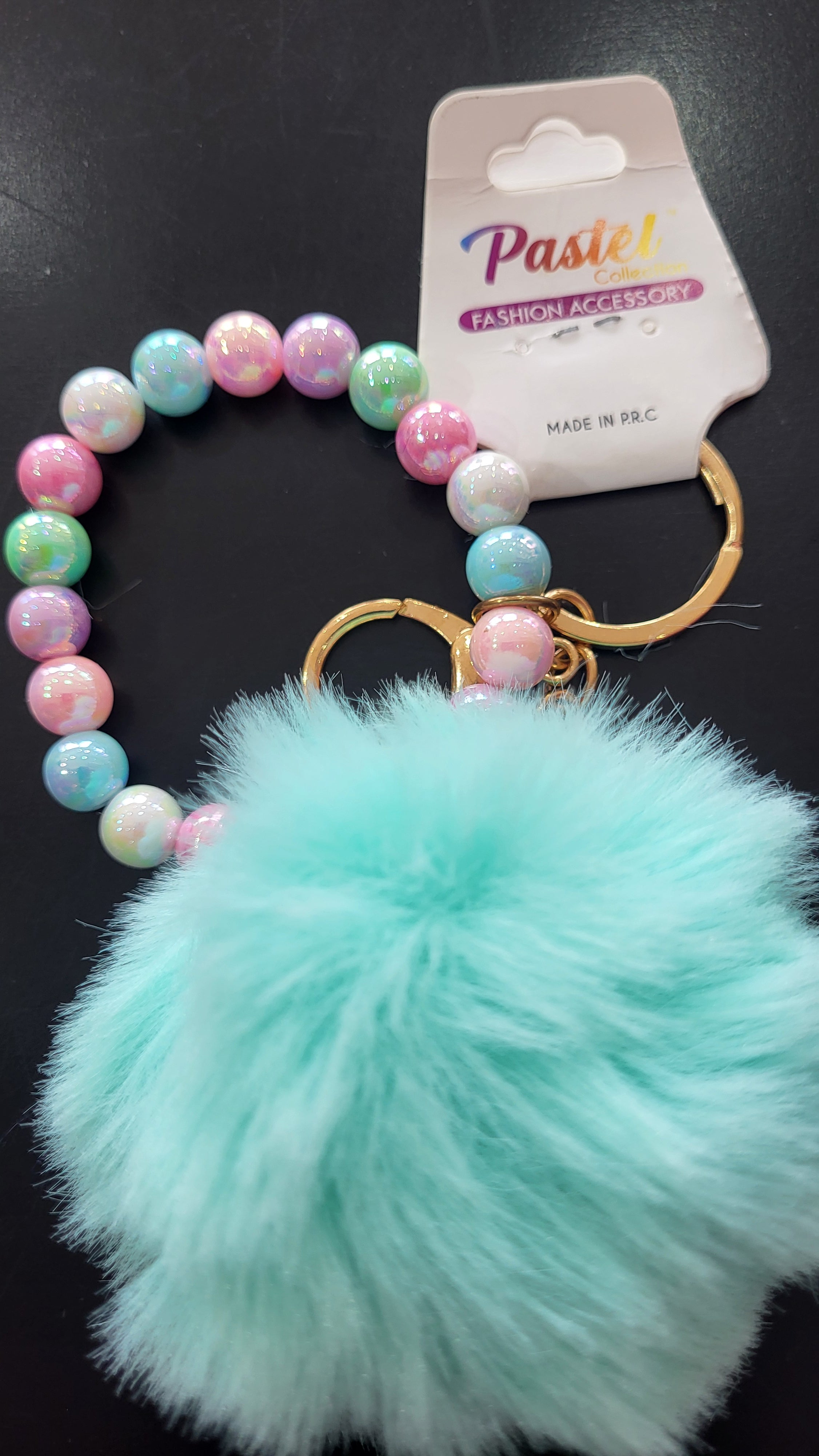Pastel Pom Pom Keychain Bracelet Assorted