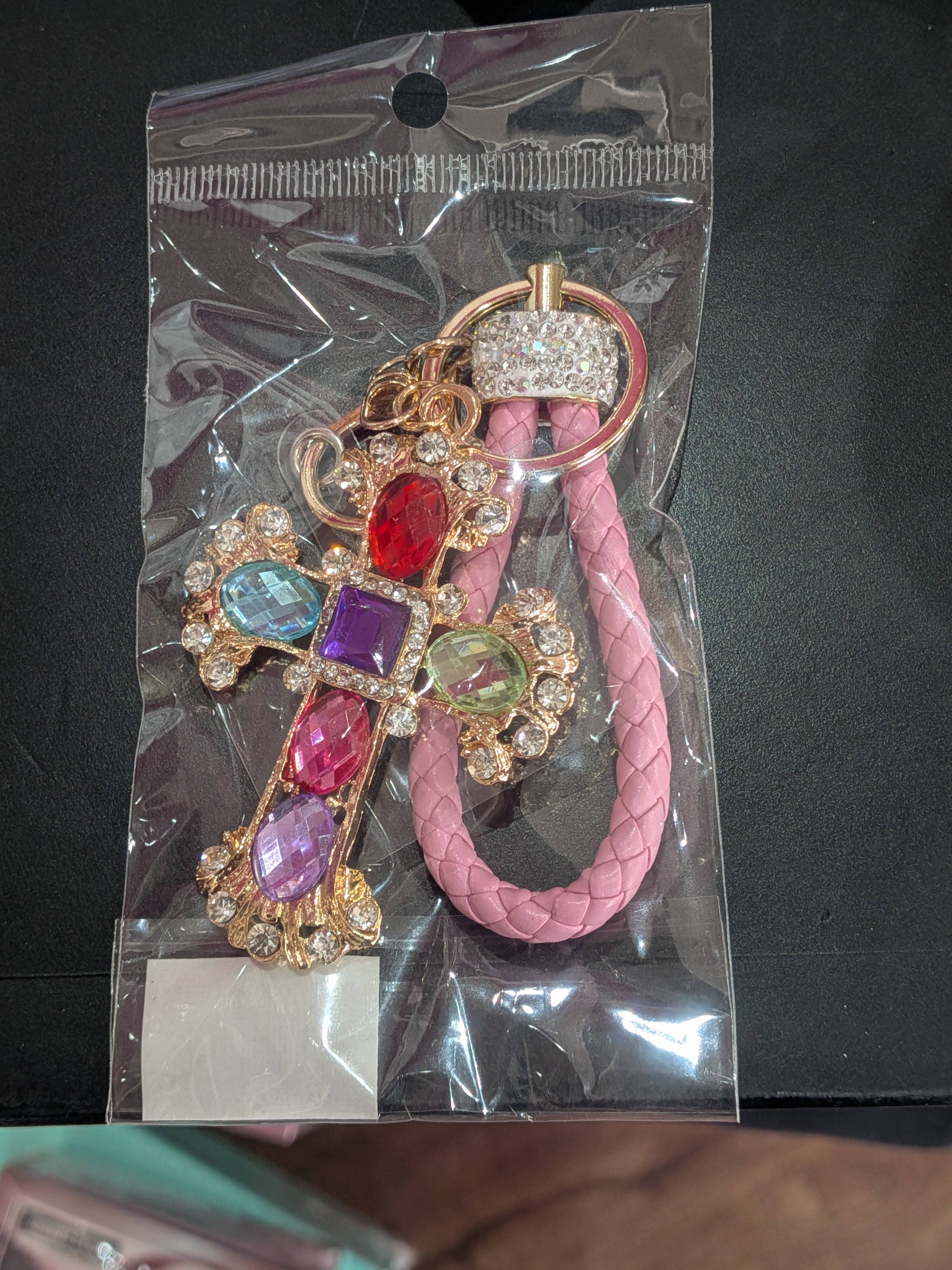 Gem Cross Keychain with Strap