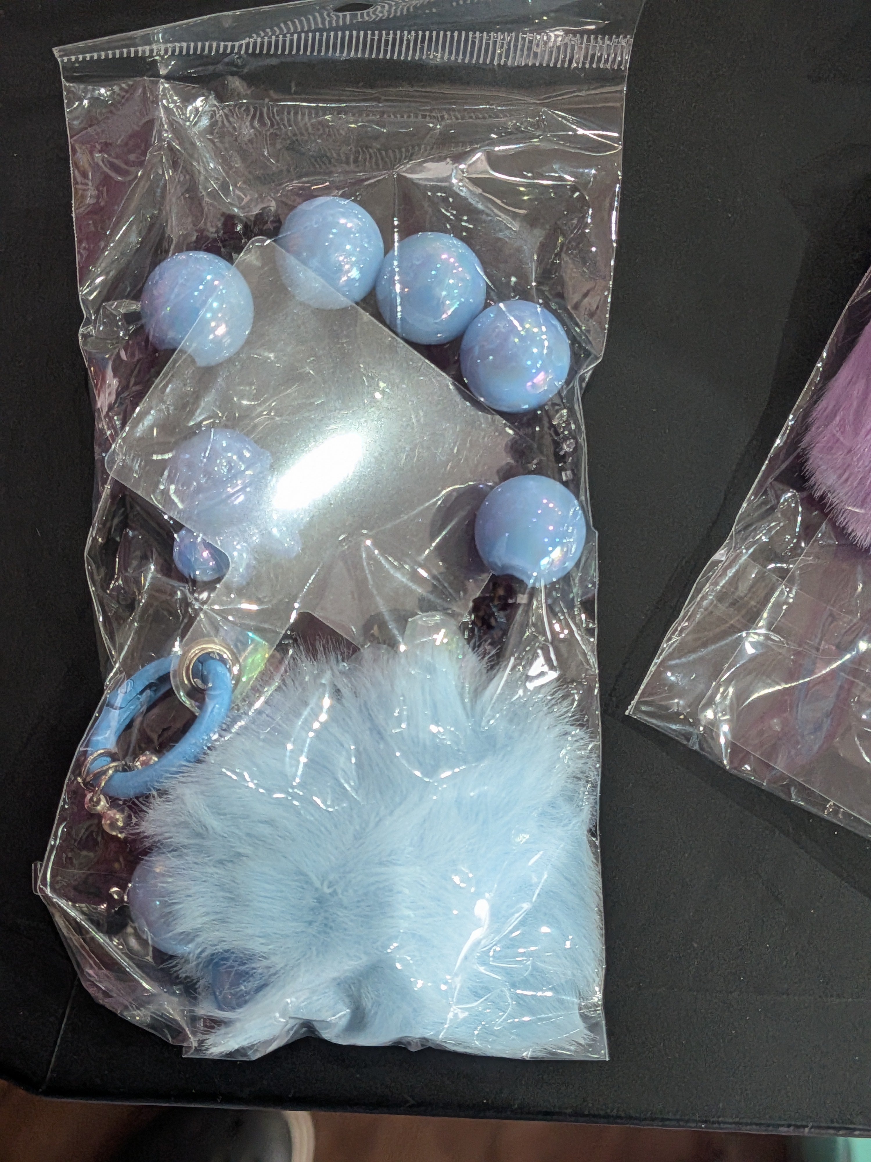 Blue Beaded Pom Pom Keychain