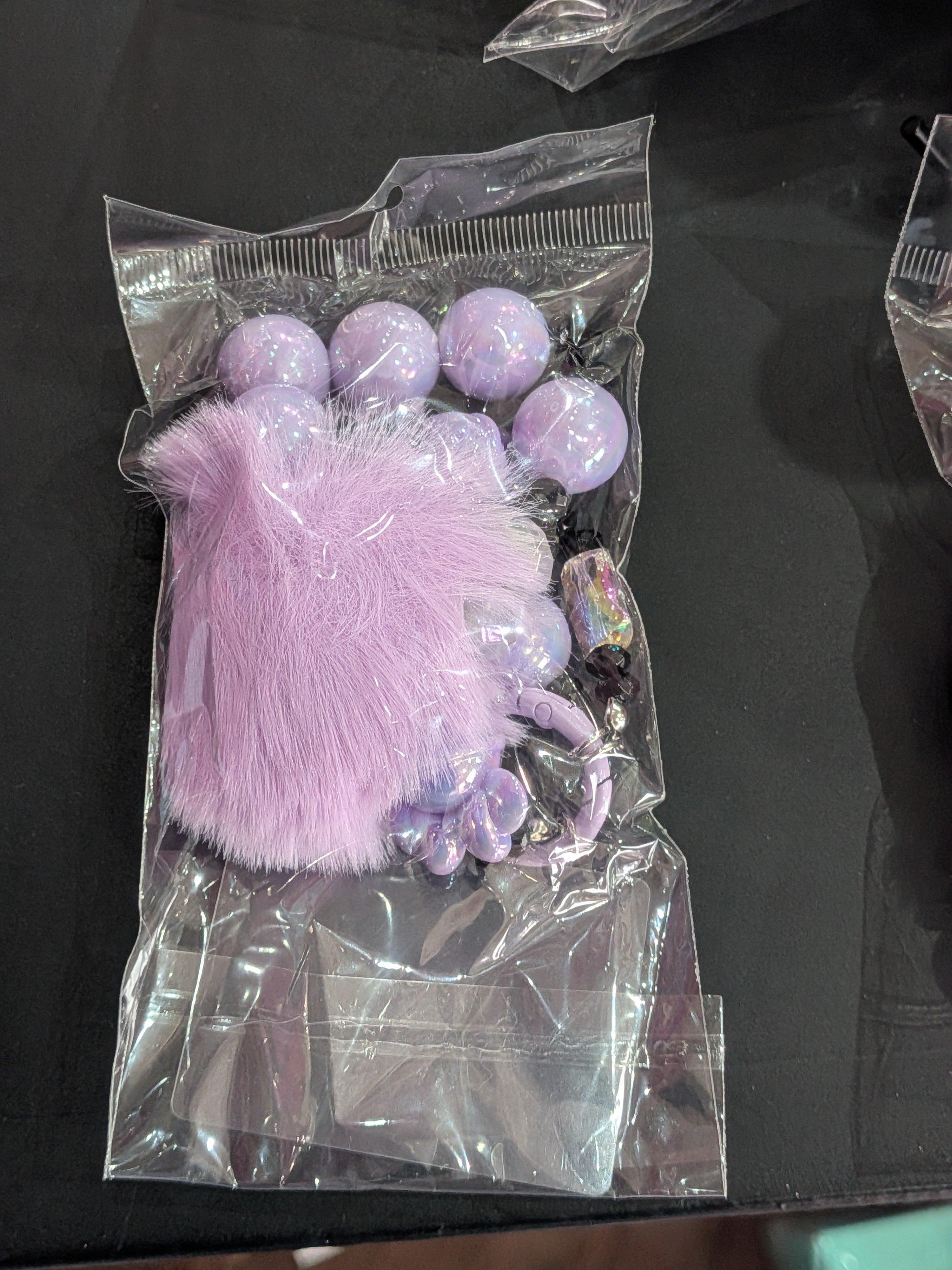 Lavender Beaded Keychain with Pom Pom