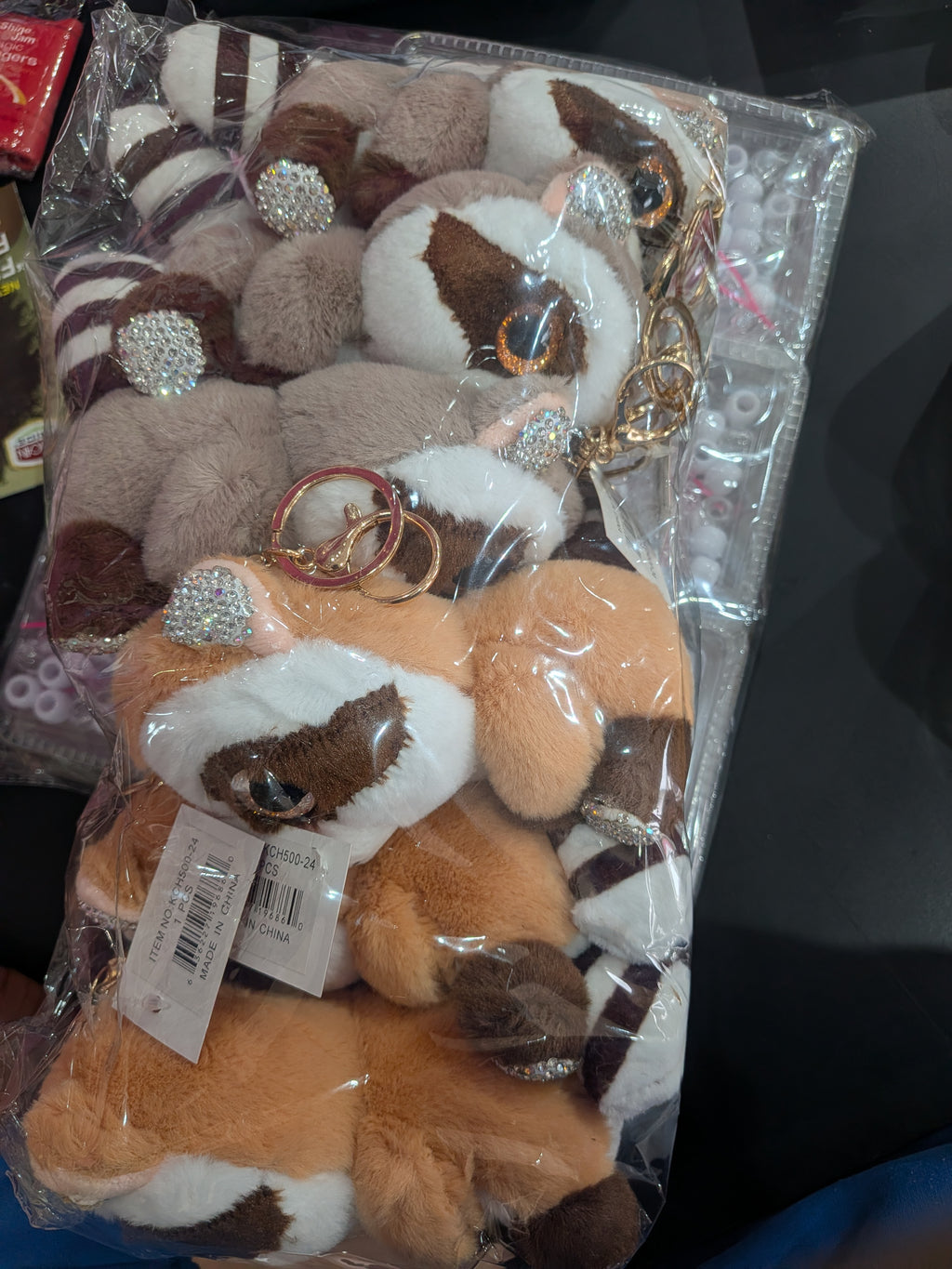 Plush Raccoon Keychain Set