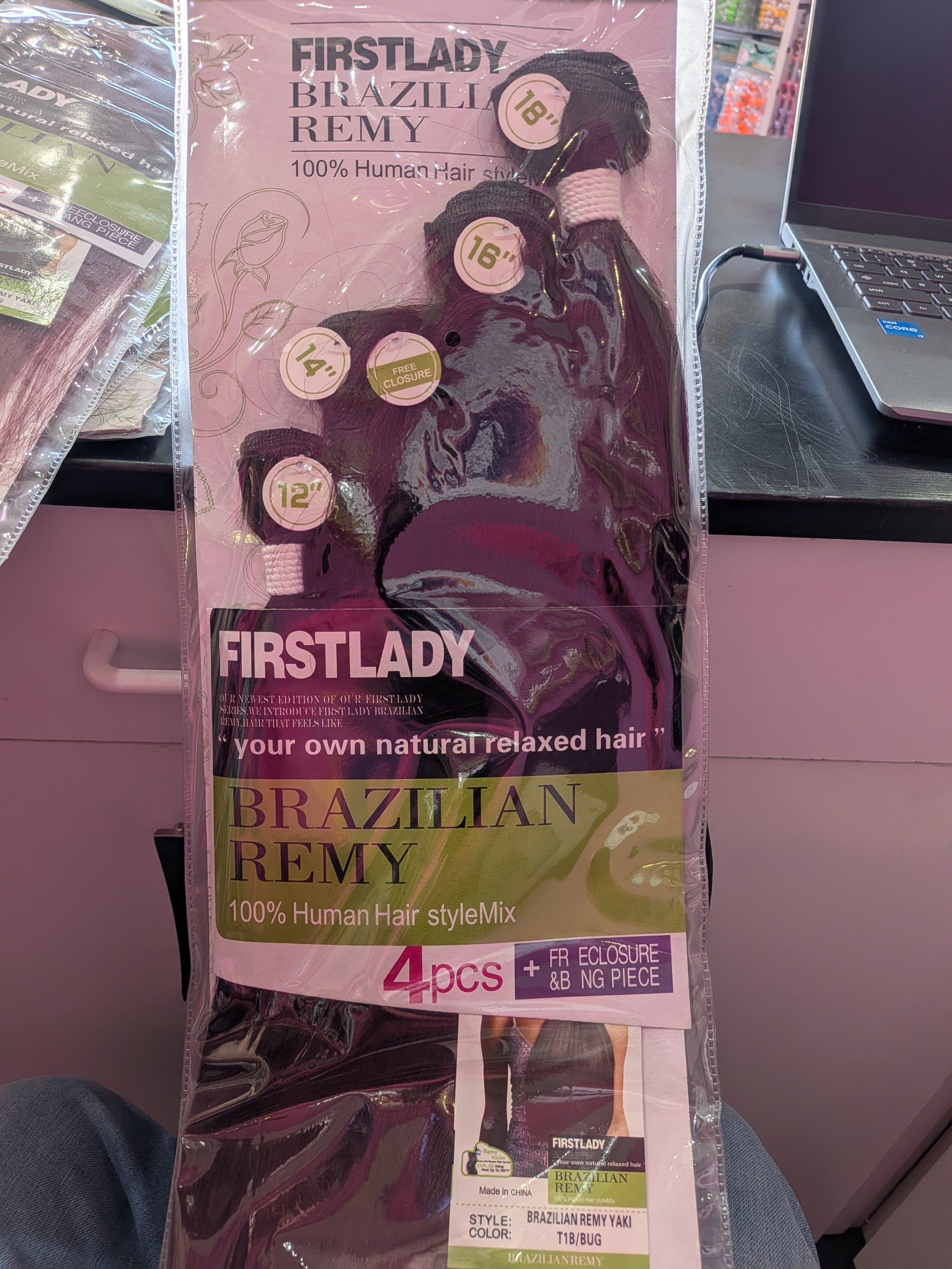 FirstLady Brazilian Remy Hair Extensions 1b/bug 12", 16", 18"