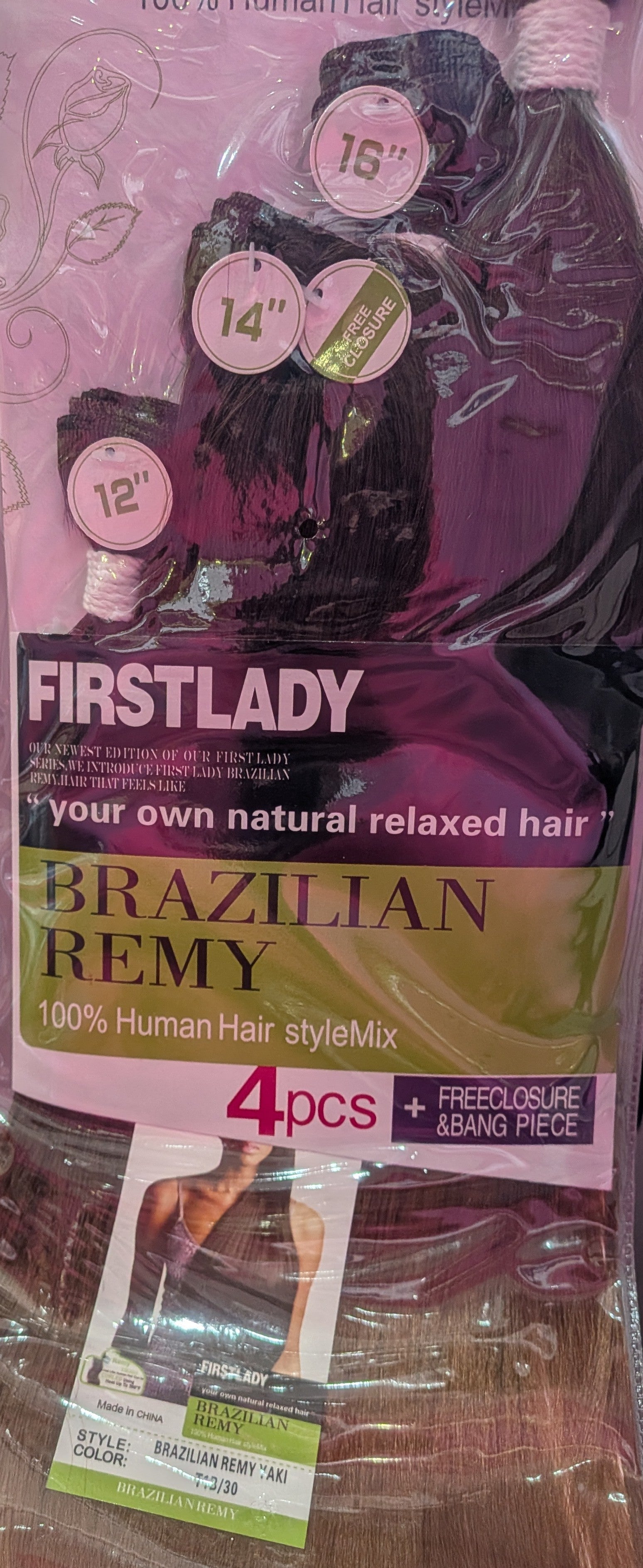 First Lady Brazilian Remy Hair Extension 1b/30  12", 14", and 16"