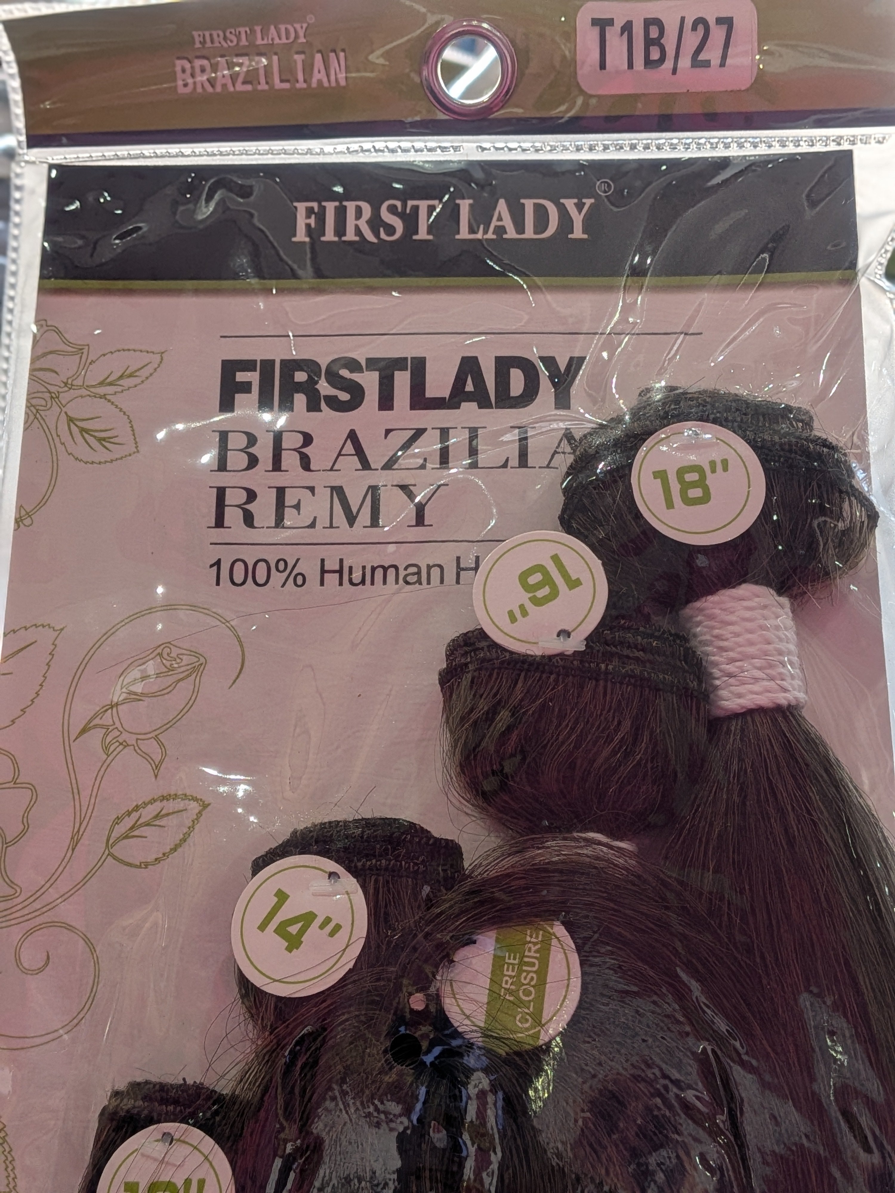 First Lady Brazilian Remy Hair 1b/27 18", 14", and 10"