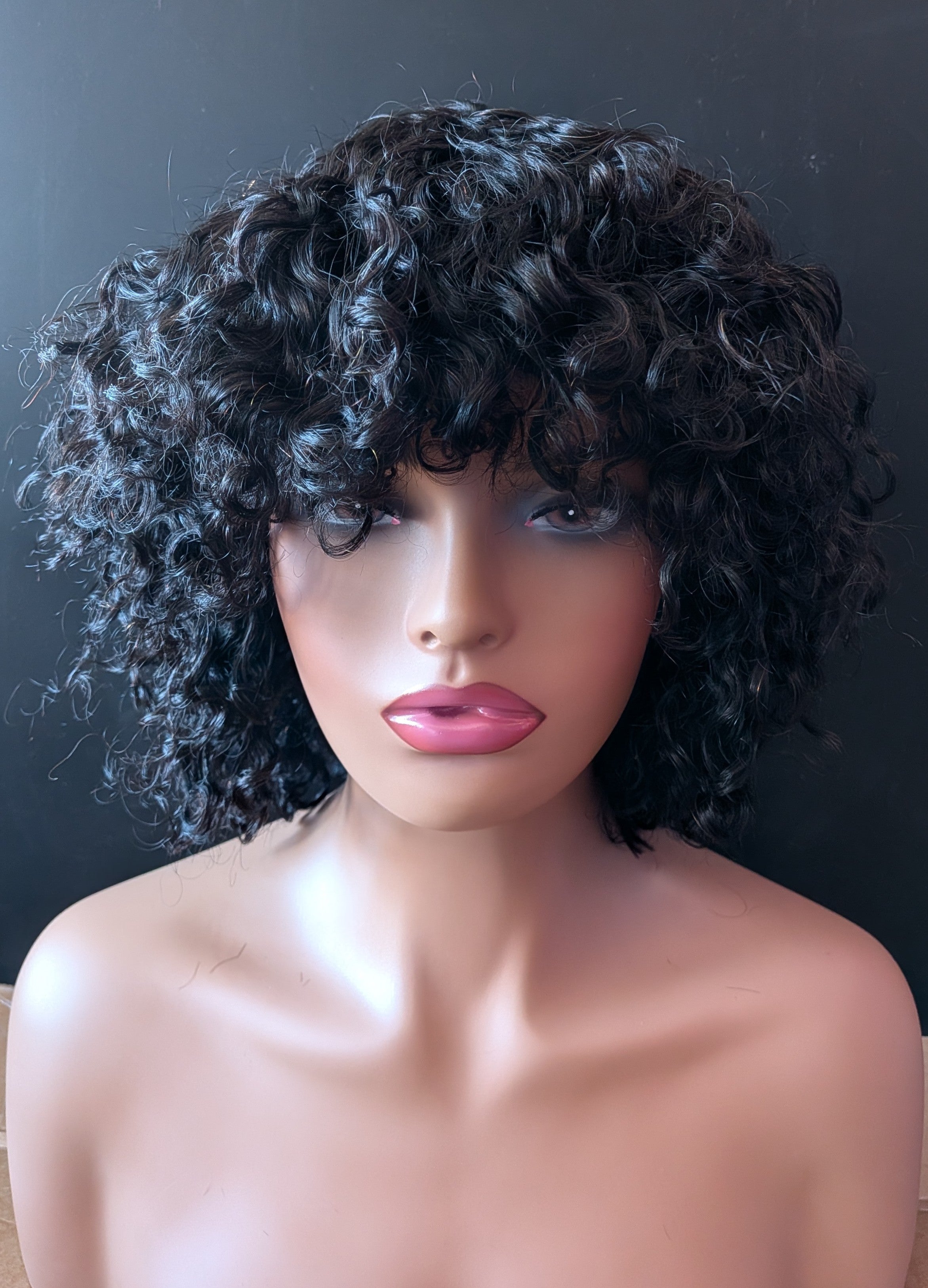 Curly Black Wig With Bangs  W05YEL