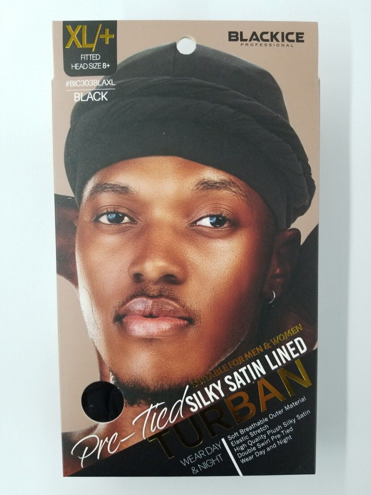Black Ice Silky Satin Lined Turban XL Pre-Tied