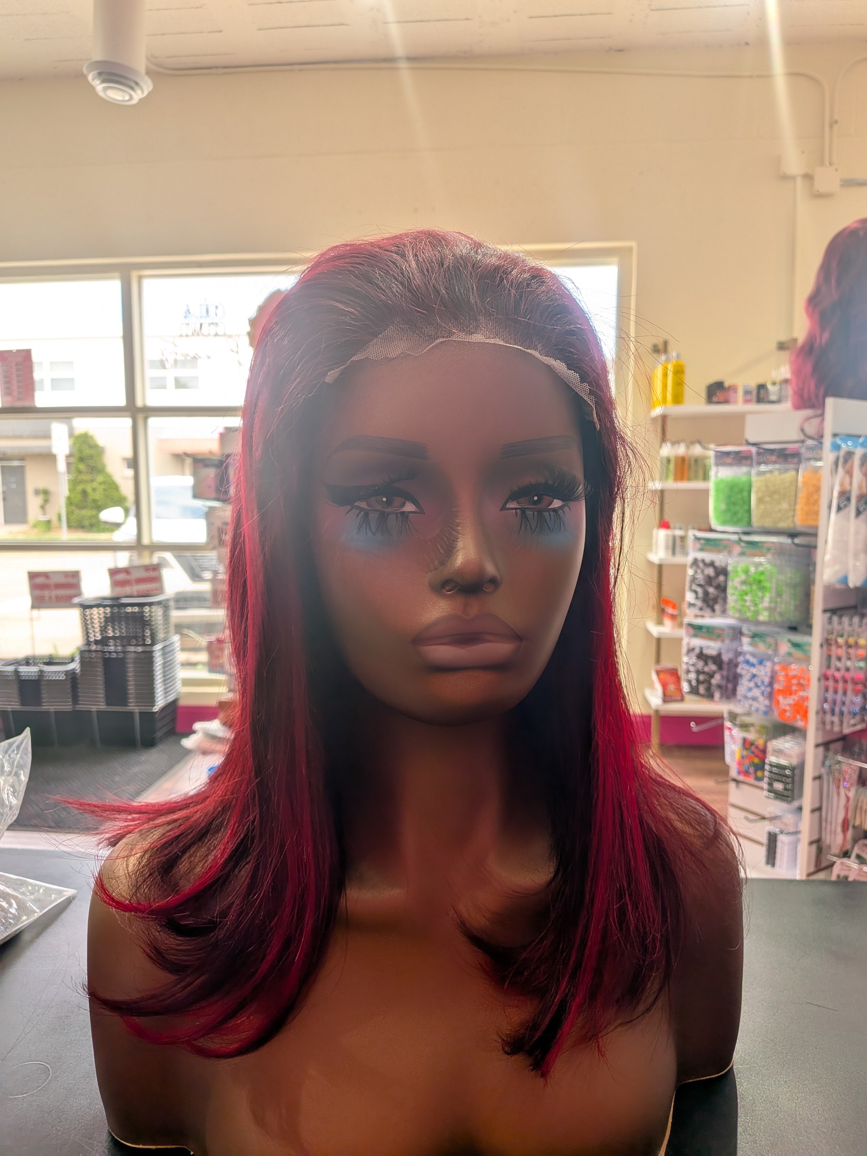Red Ombre Lace Front 14in Bob Wig straight precut lace