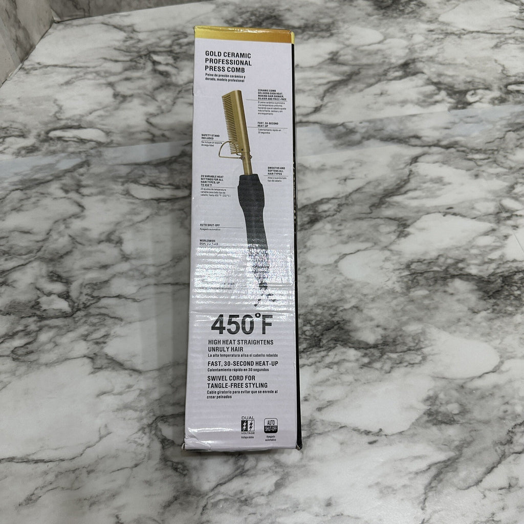 Hair Straightening Brush, US Plug, Gold Ceramic, Temperature Control