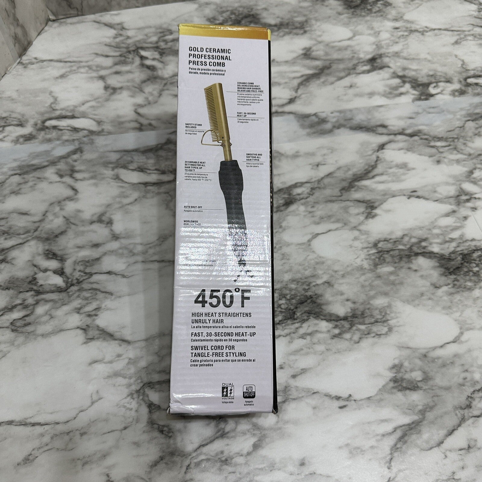 Hair Straightening Brush, US Plug, Gold Ceramic, Temperature Control