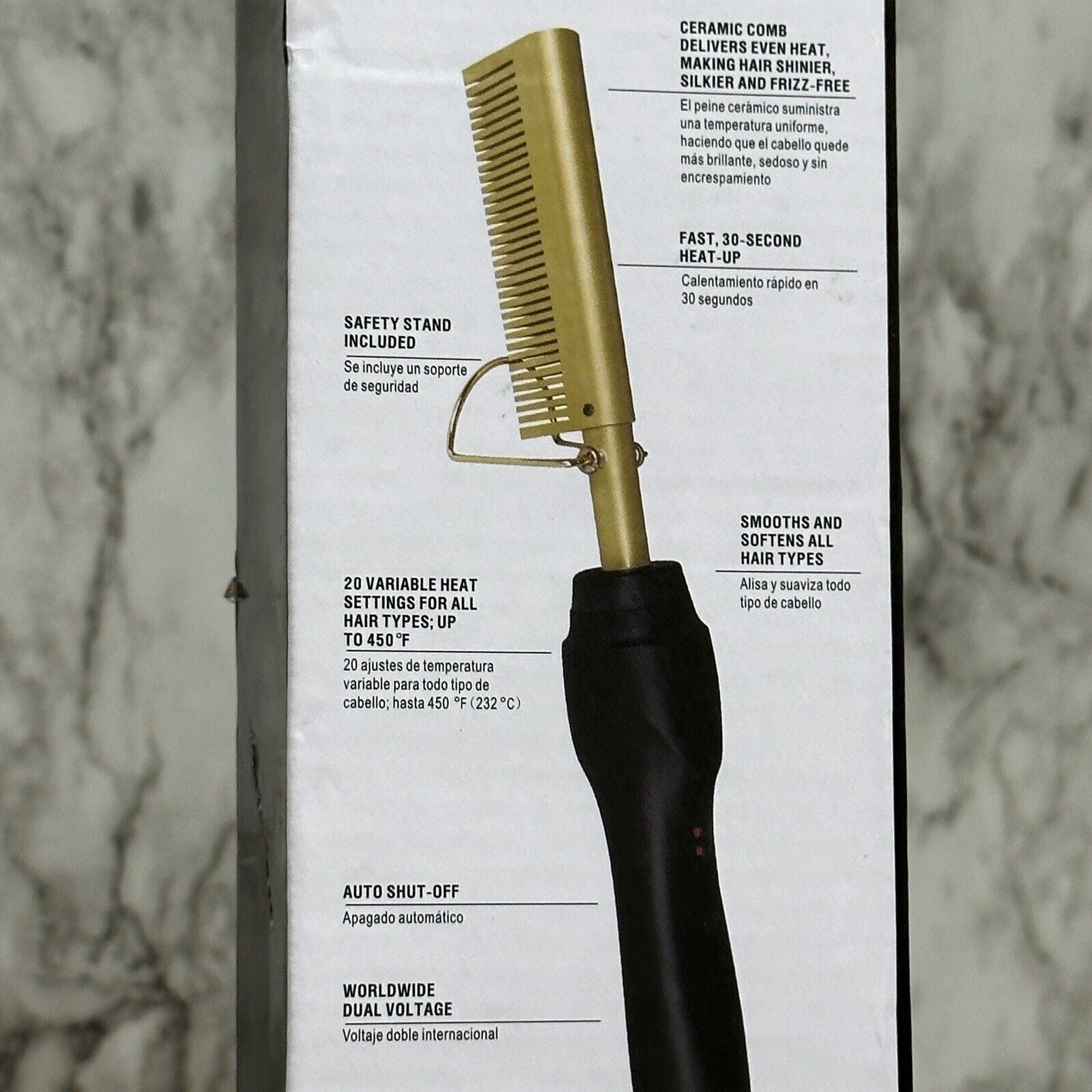 Hair Straightening Brush, US Plug, Gold Ceramic, Temperature Control