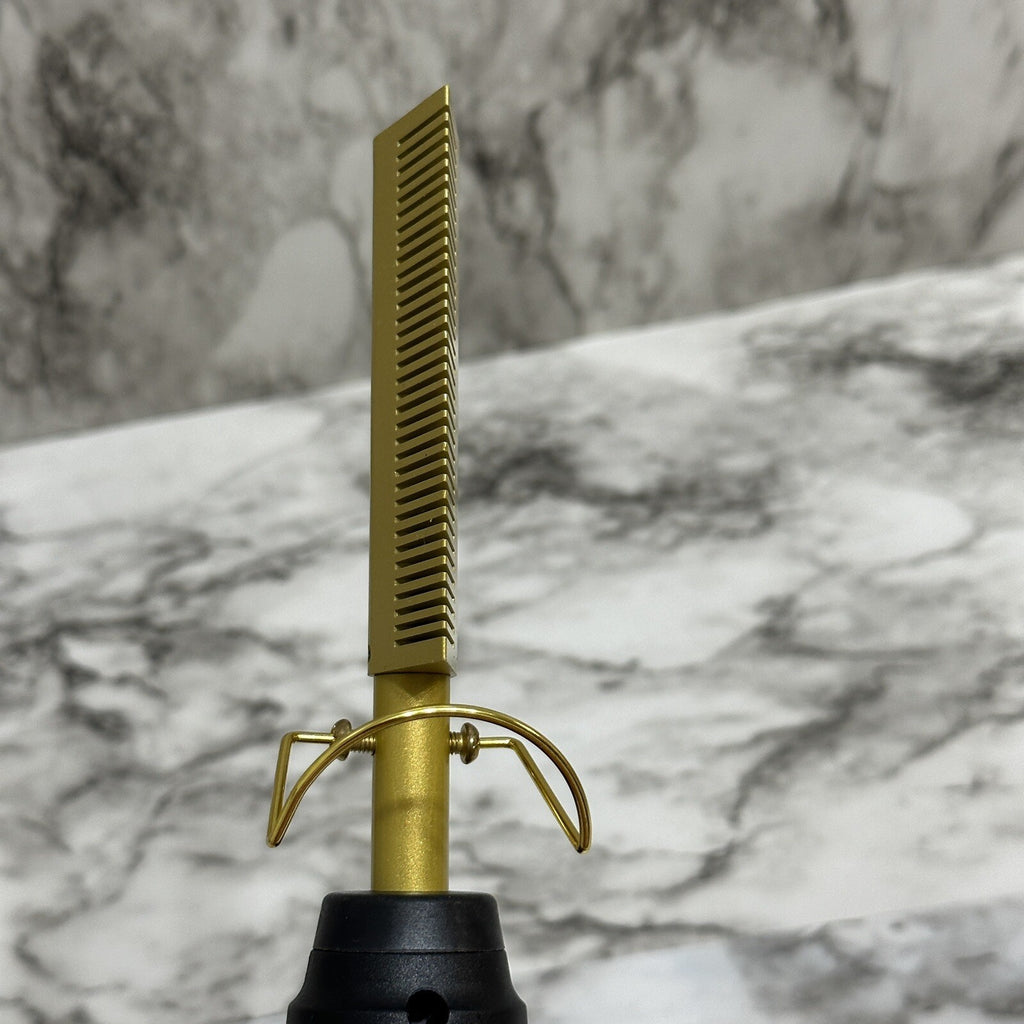 Hair Straightening Brush, US Plug, Gold Ceramic, Temperature Control
