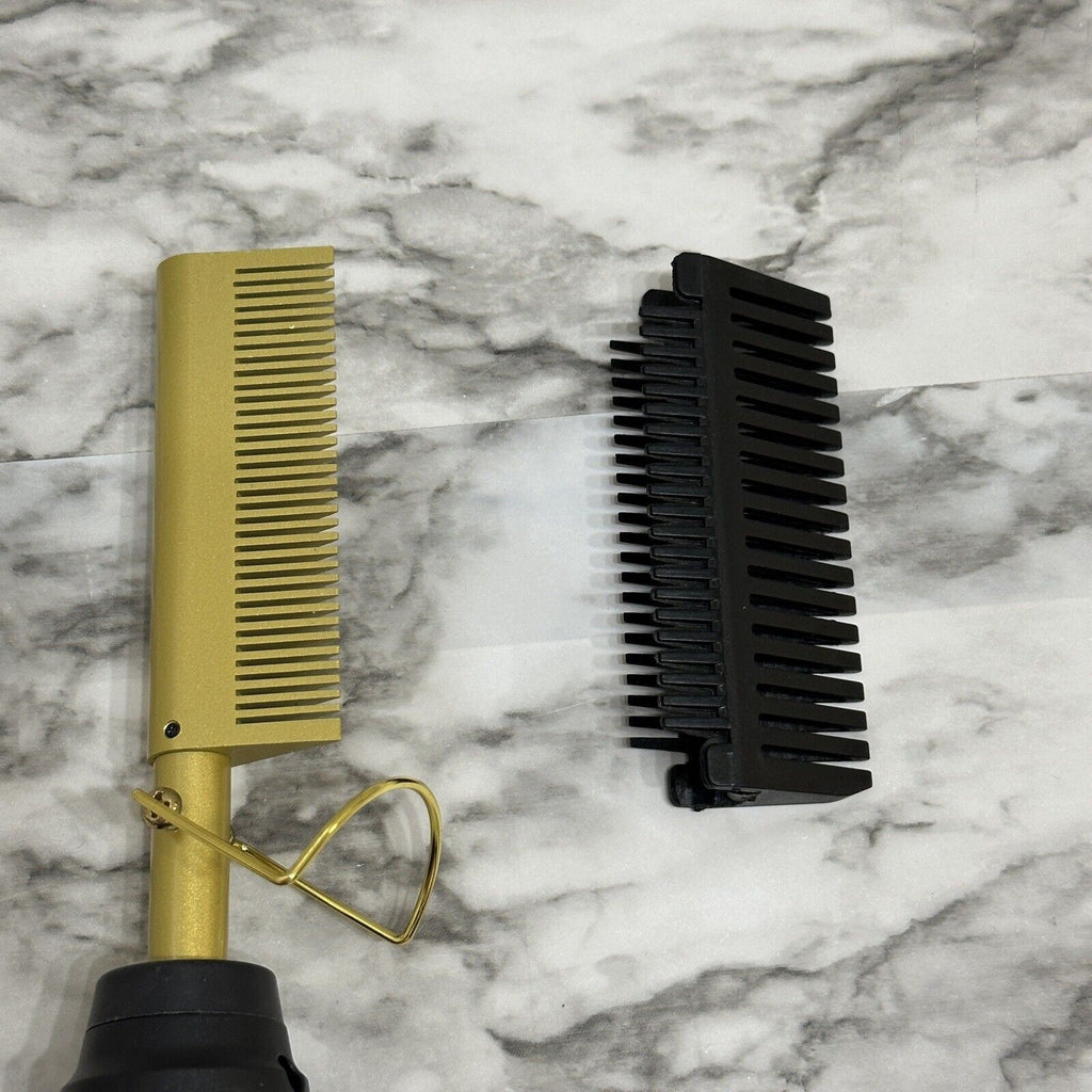 Hair Straightening Brush, US Plug, Gold Ceramic, Temperature Control