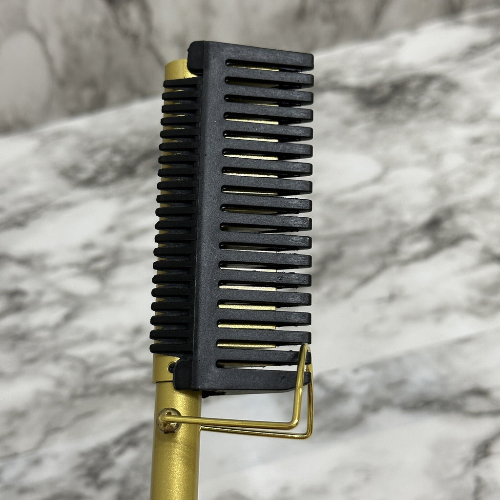 Hair Straightening Brush, US Plug, Gold Ceramic, Temperature Control