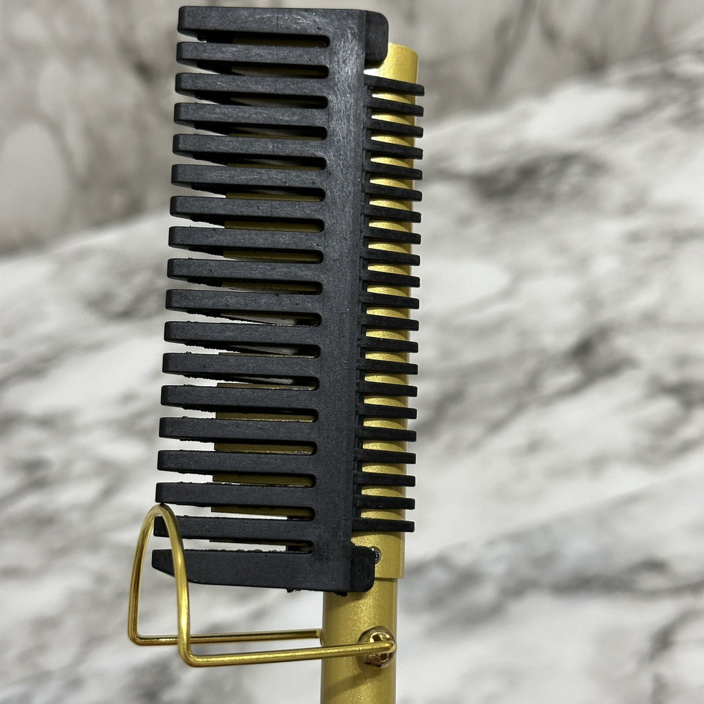 Hair Straightening Brush, US Plug, Gold Ceramic, Temperature Control