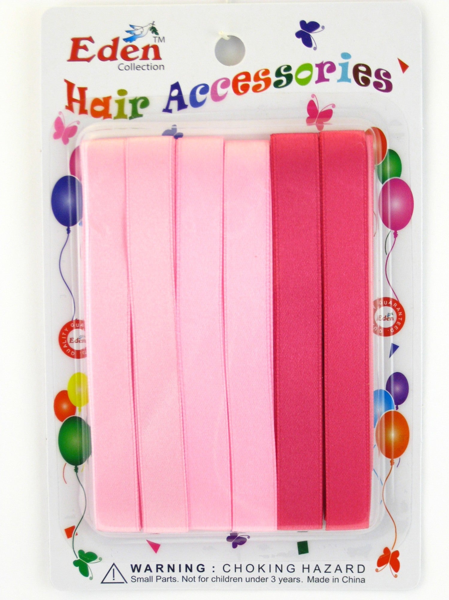 Eden Polyester Hair Ribbons, Pink Shades, 1/2" - 6 Pcs