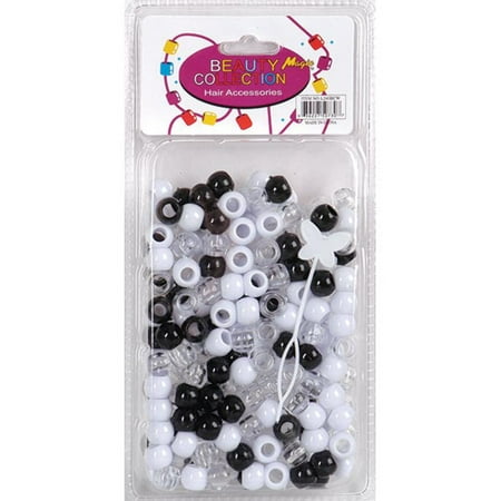 BEAUTY COLLECTION Small Round Hair Beads 200PCs Black/Crystal/White
