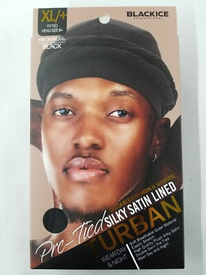 Black Ice Silky Satin Lined Turban XL Pre-Tied