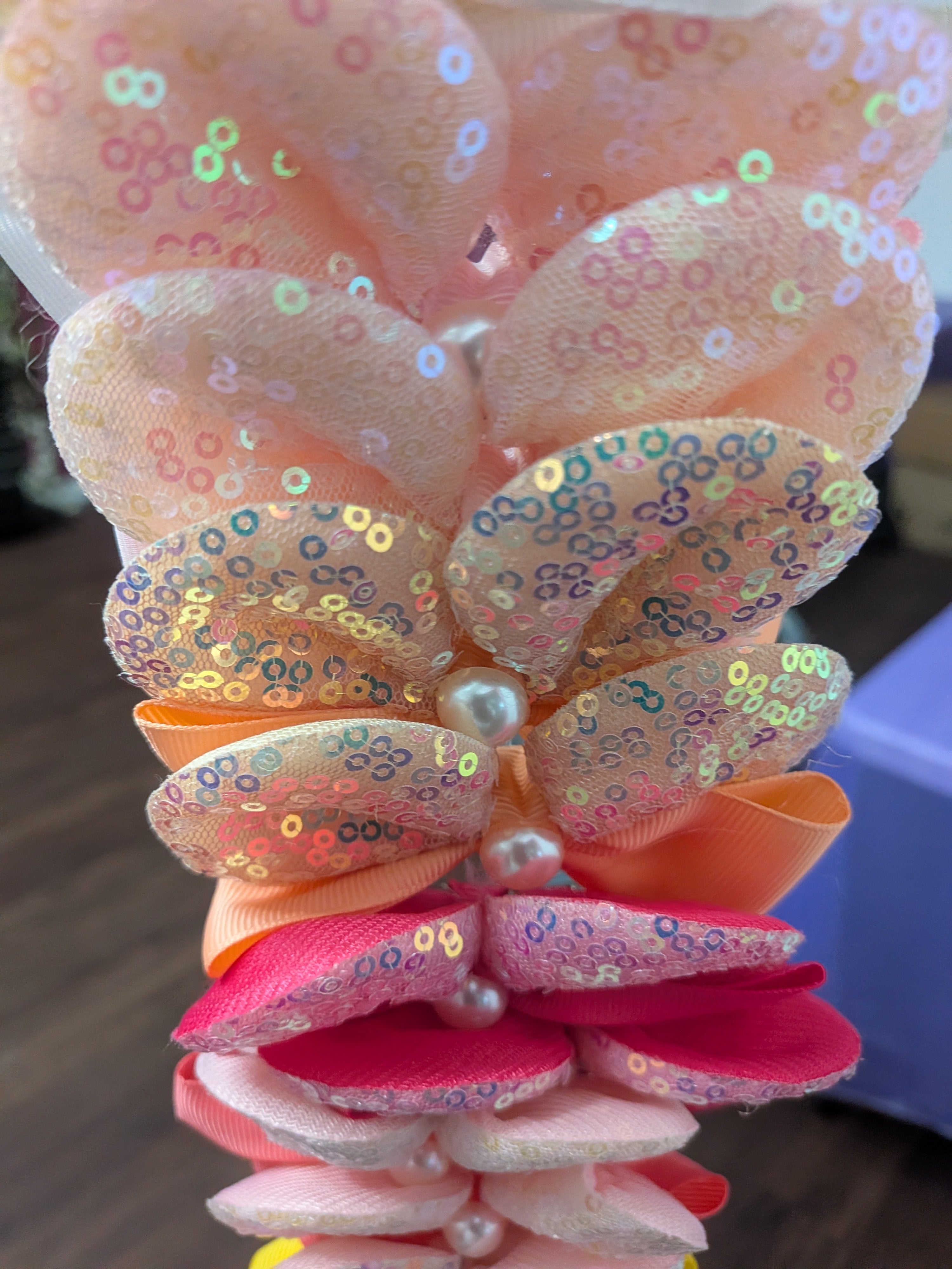 Pink Sequin Floral Hair Clip