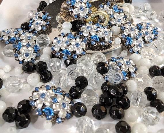 BEAUTY COLLECTION Small Round Hair Beads 200PCs Black/Crystal/White