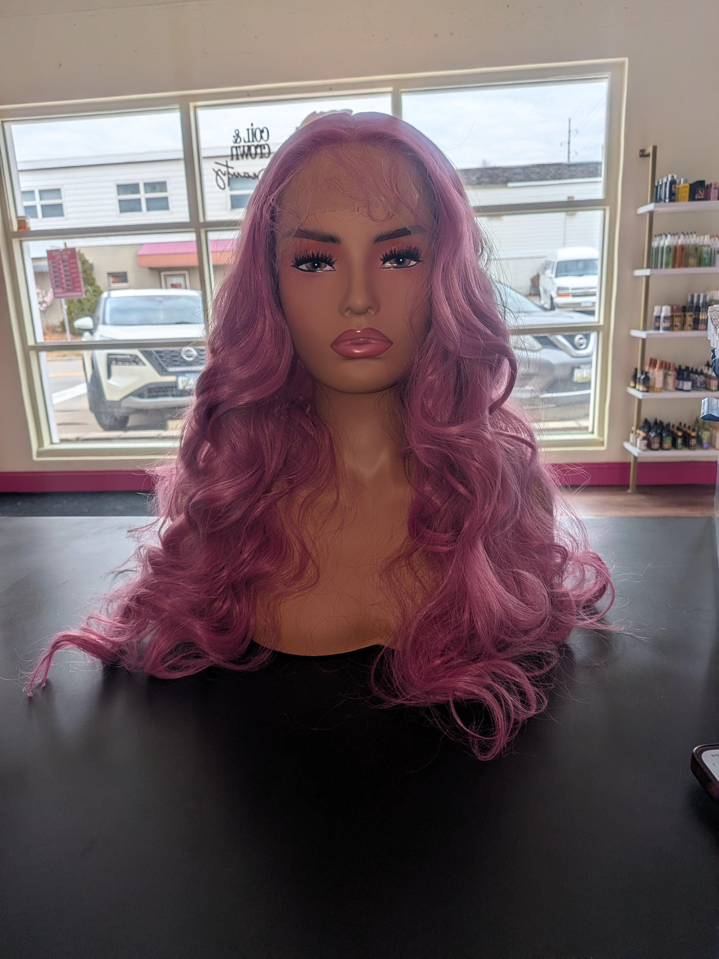 Curly lavender pink Lace Front Wig