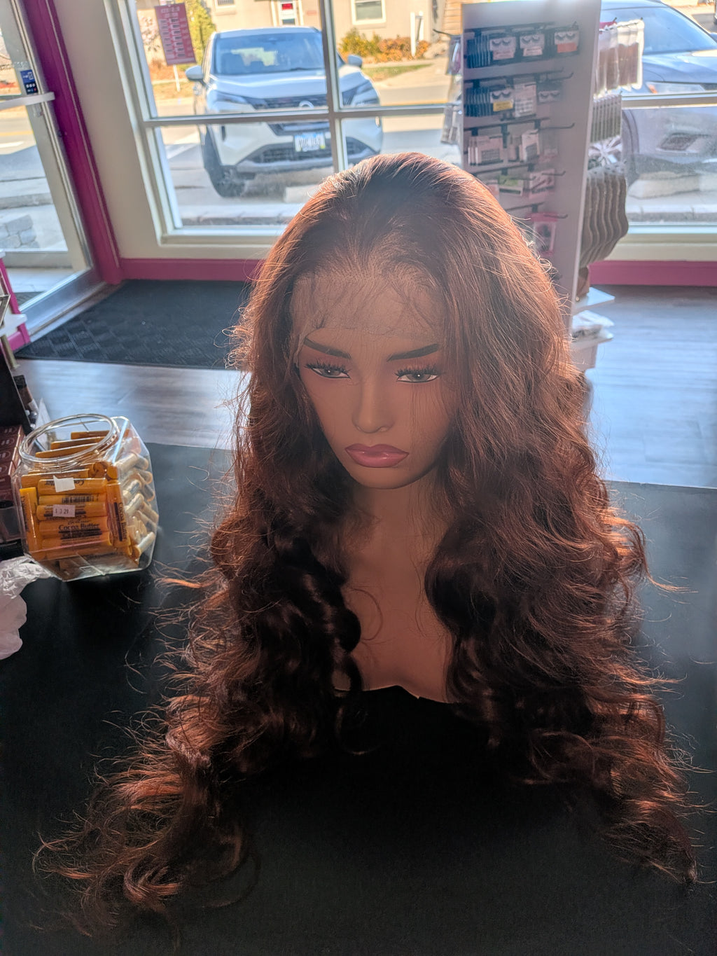 Curly Lace Front Wig reddish brown
