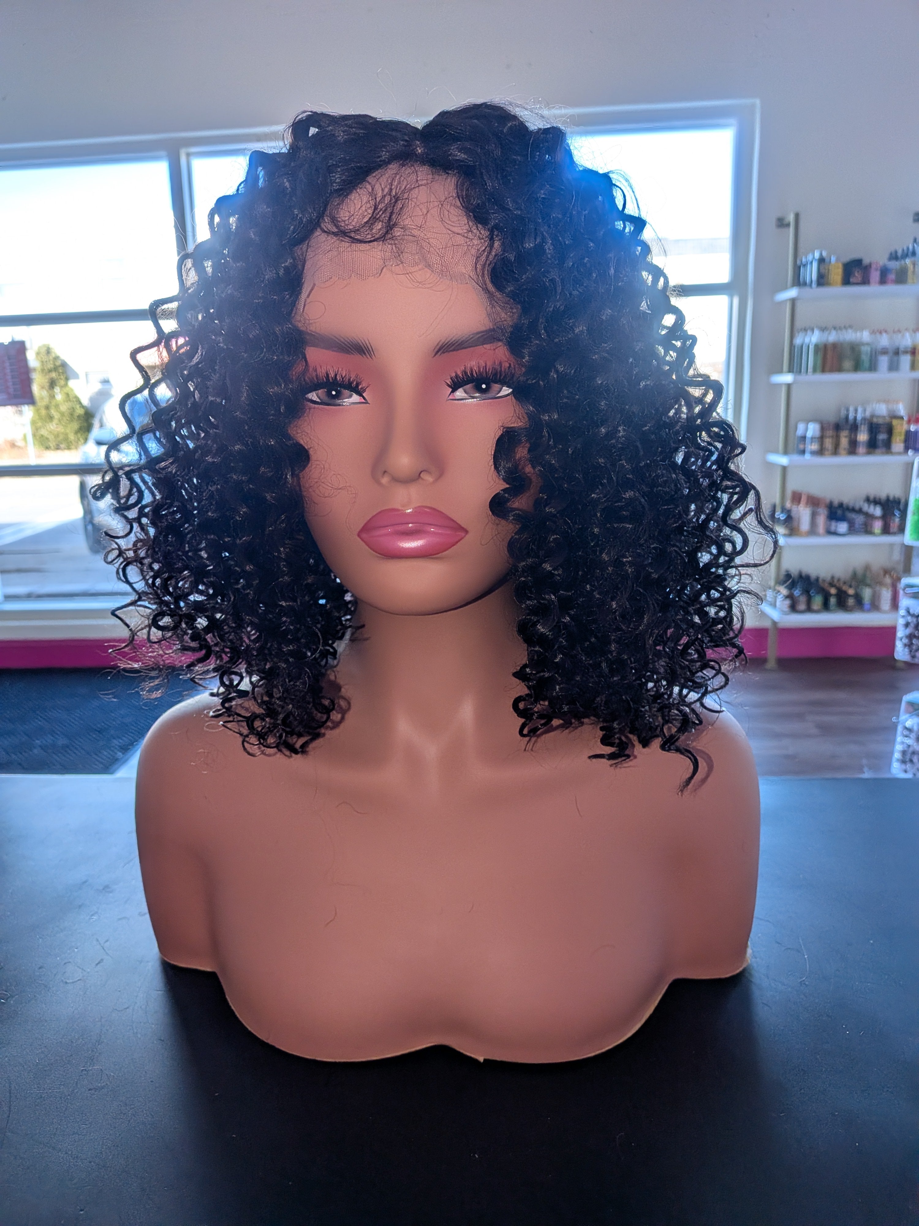 Curly Lace Front Wig/short bob style brownish/black