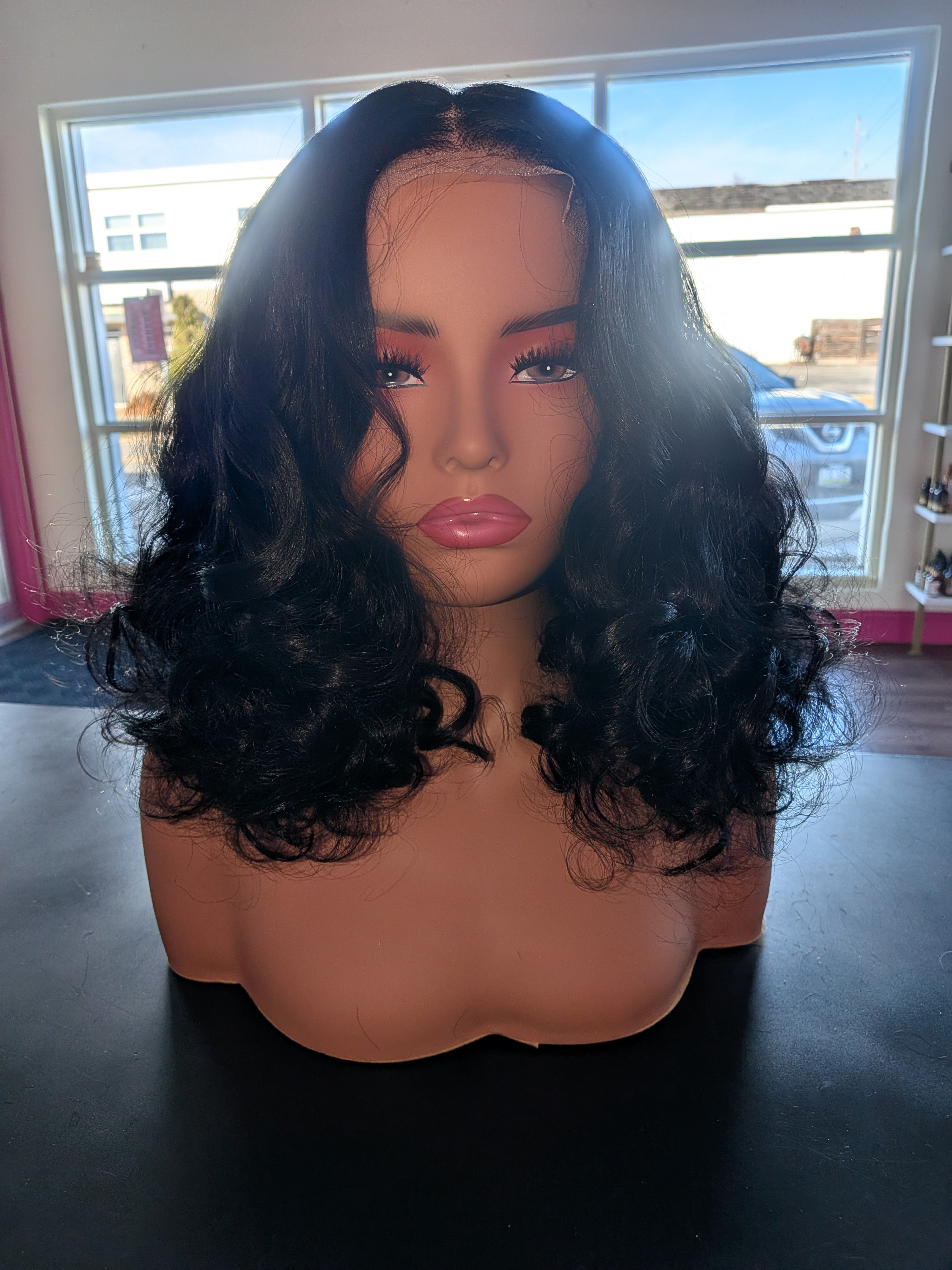Curly Black Lace Front Wig/shoulder length