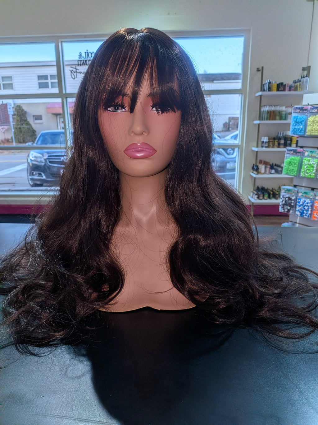 Long Wavy Wig with Bangs brown