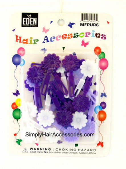 Eden Small Flower Hair Barrettes Purple & White, 28 Pcs