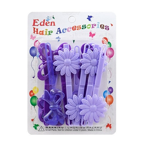 Eden Small Flower Hair Barrettes Purple & White, 28 Pcs