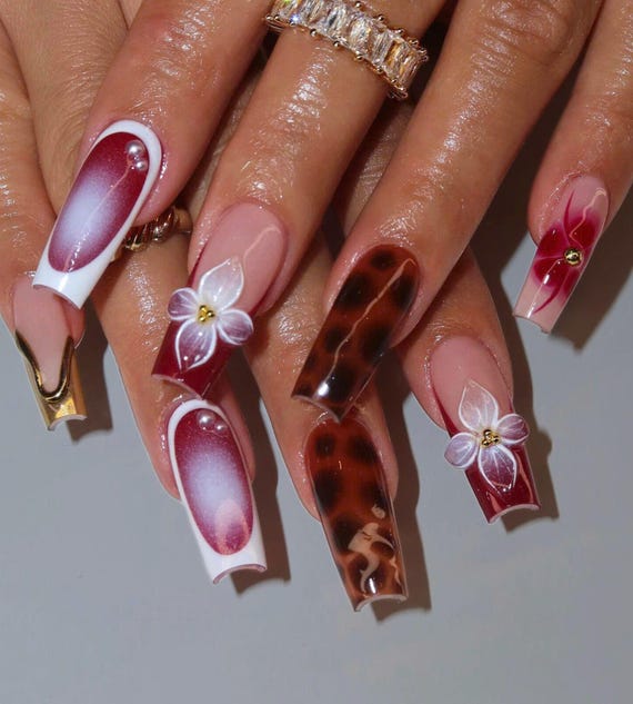 Floral Design False Nails Set