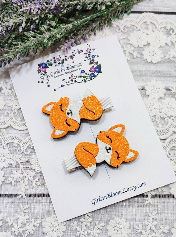 Fox Glitter Hair Bows Set