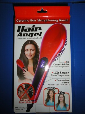 Hair Straightening Brush, US Plug, Gold Ceramic, Temperature Control