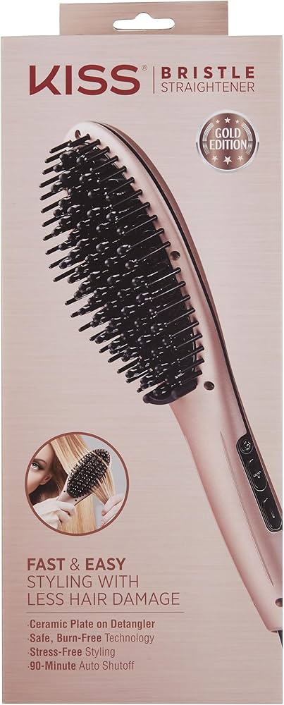 Hair Straightening Brush, US Plug, Gold Ceramic, Temperature Control