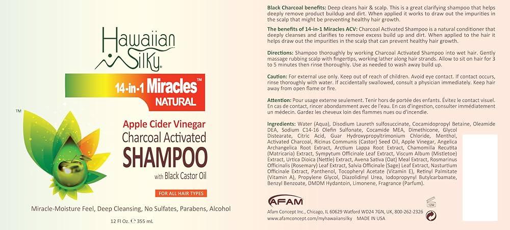 Hawaiian Silky Charcoal Activated Shampoo 12oz 14-in-1 Miracles