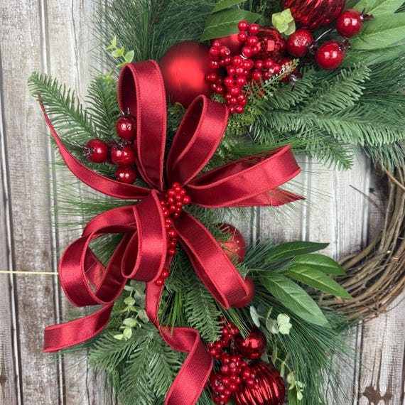 Holiday Bow Wreath with Ornaments