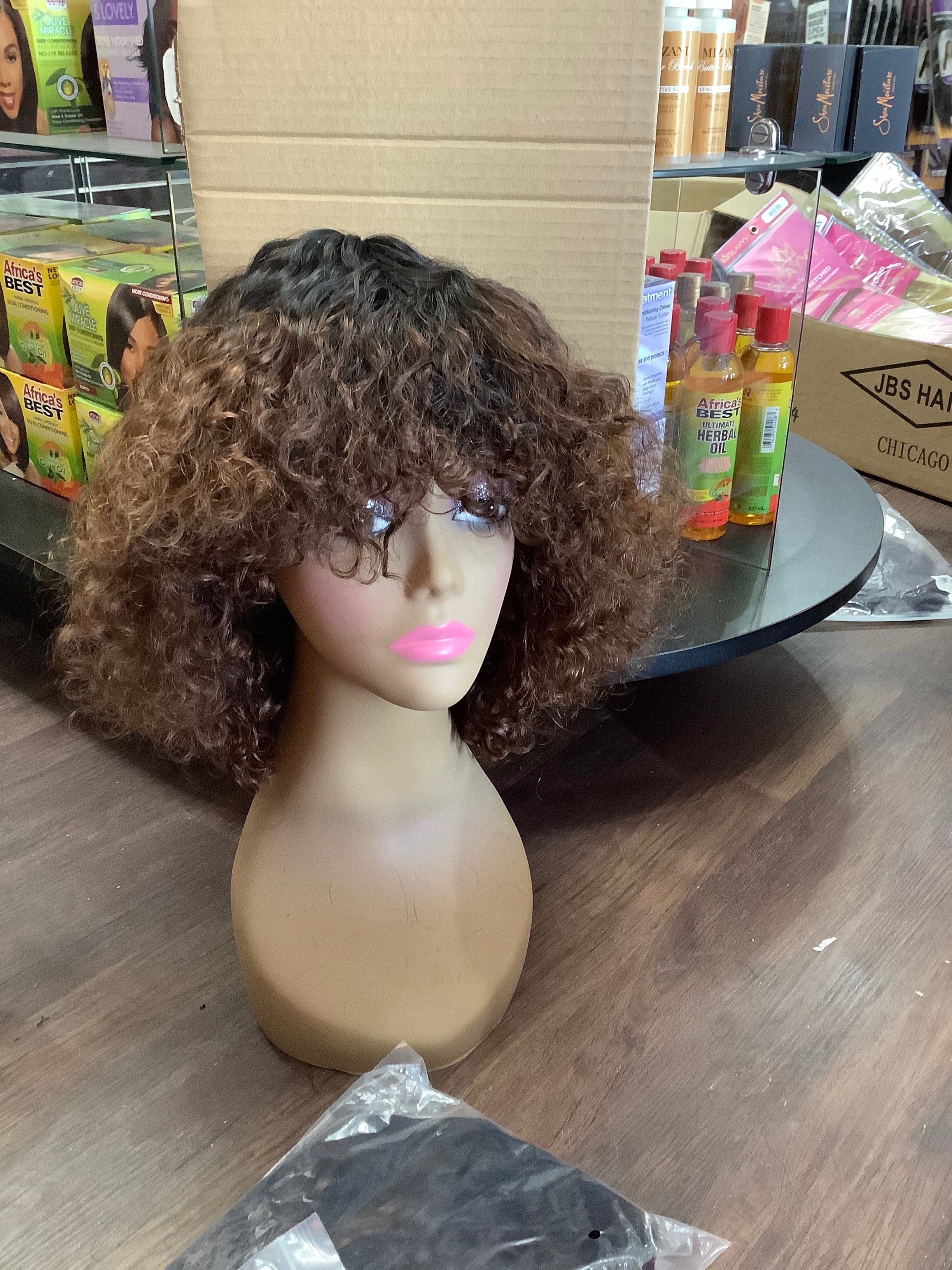 Curly Brown Wig with Bangs(W05YEQ)