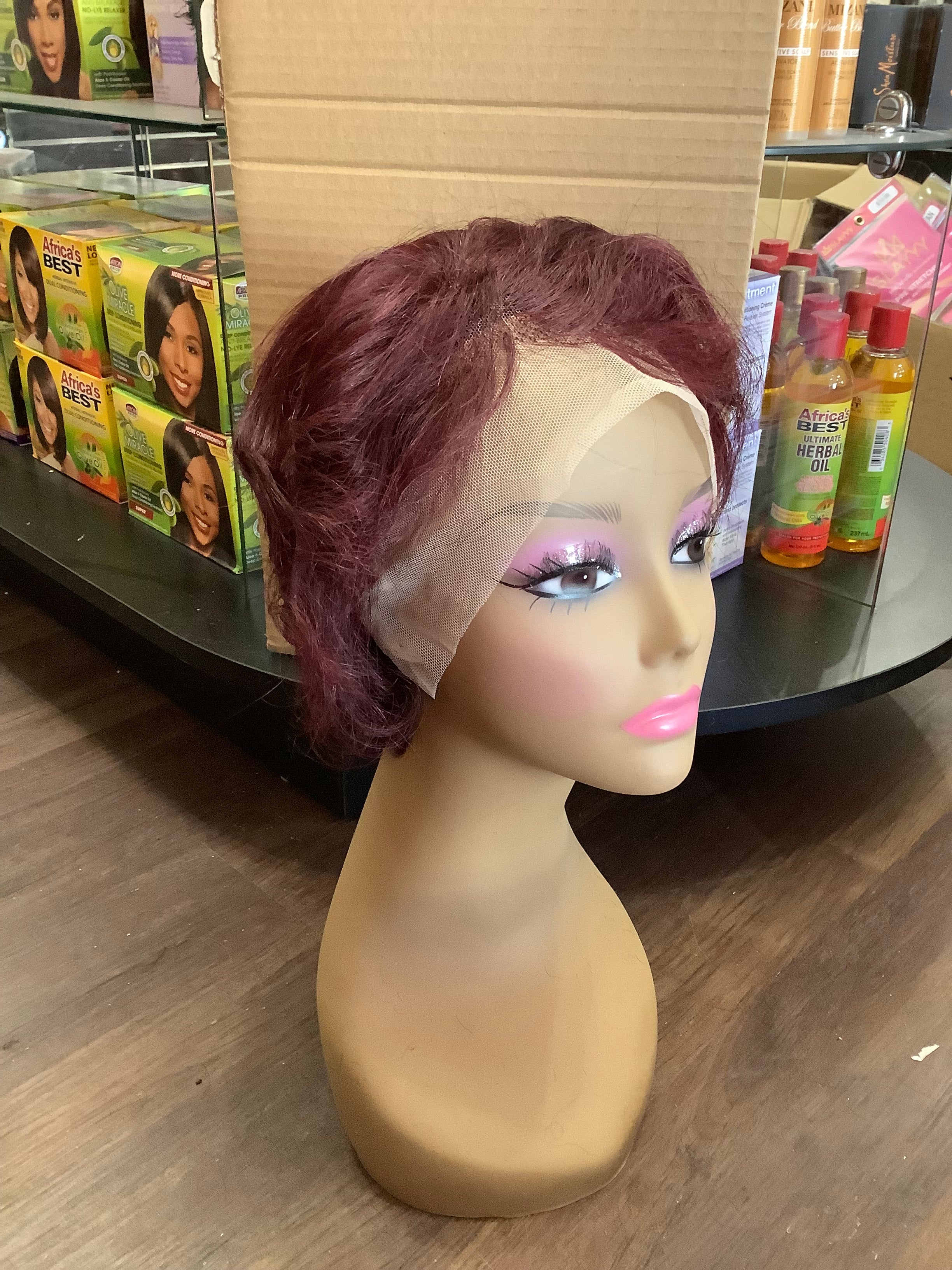 Short Burgundy Lace Front Wig (W05YGQ)