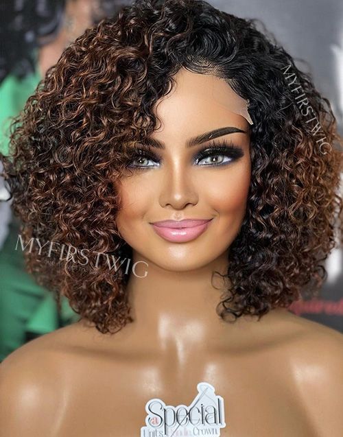 Lace Front Curly Bob Wig/brown