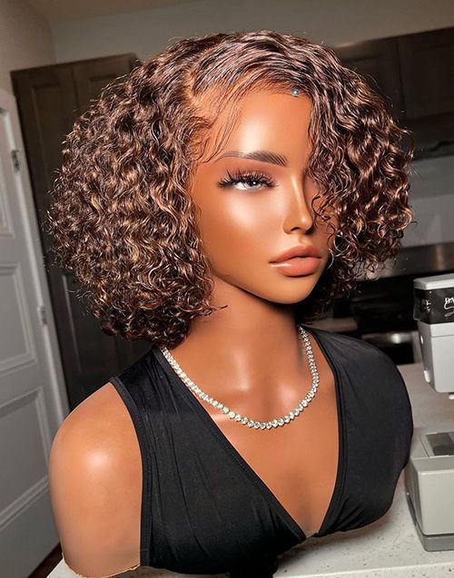Lace Front Curly Bob Wig/brown