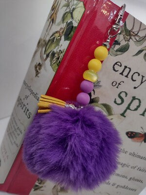 Lavender Beaded Keychain with Pom Pom