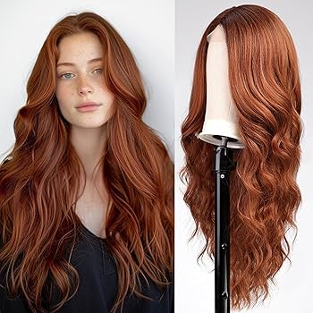 Long Wavy Auburn Lace Wig (W05YLO)