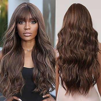 Long Wavy Wig with Bangs brown