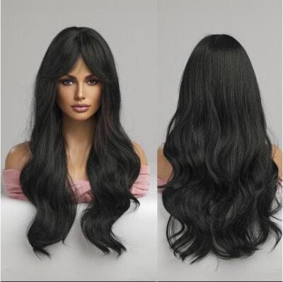 Long Wavy Wig with Bangs brown