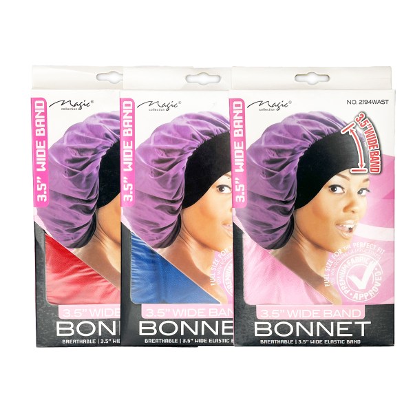 Magic Collection Wide Band Bonnet Elastic Black 3.5 Inch
