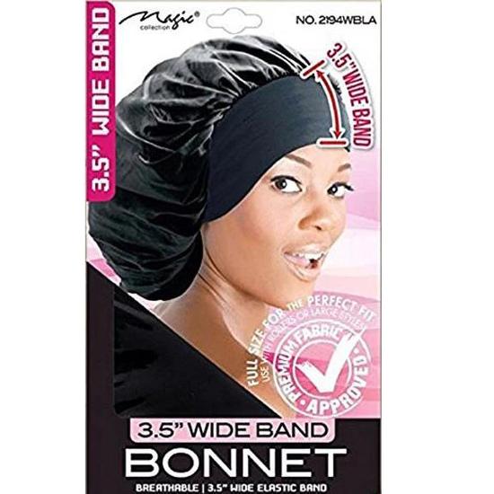 Magic Collection Wide Band Bonnet Elastic Black 3.5 Inch