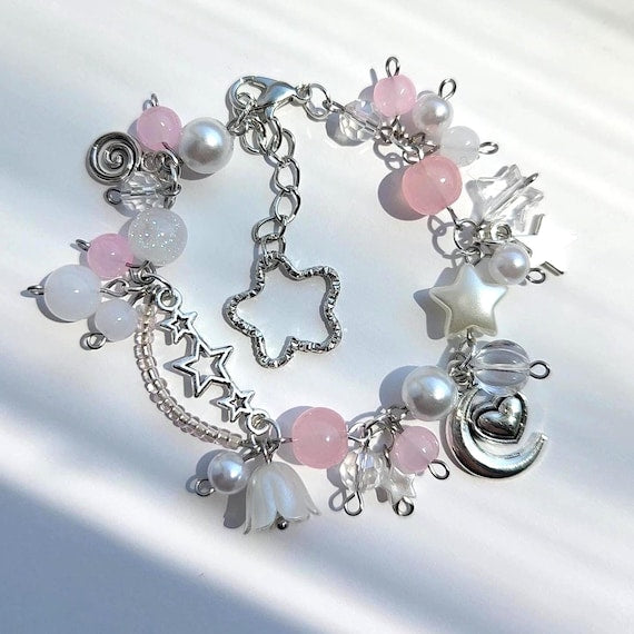 Pink Beaded Charm Bracelet
