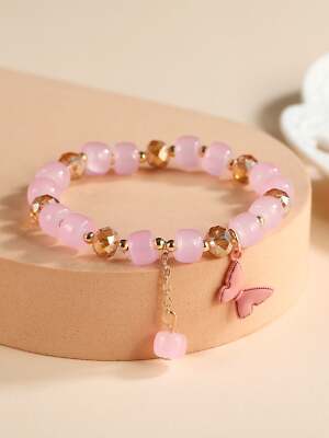 Pink Beaded Charm Bracelet