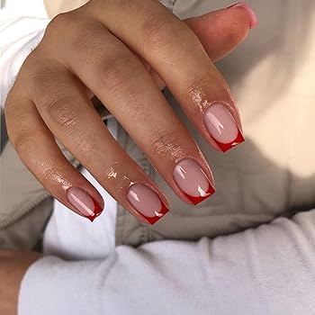 Red French Tip False Nails