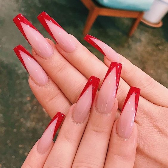 Red French Tip False Nails